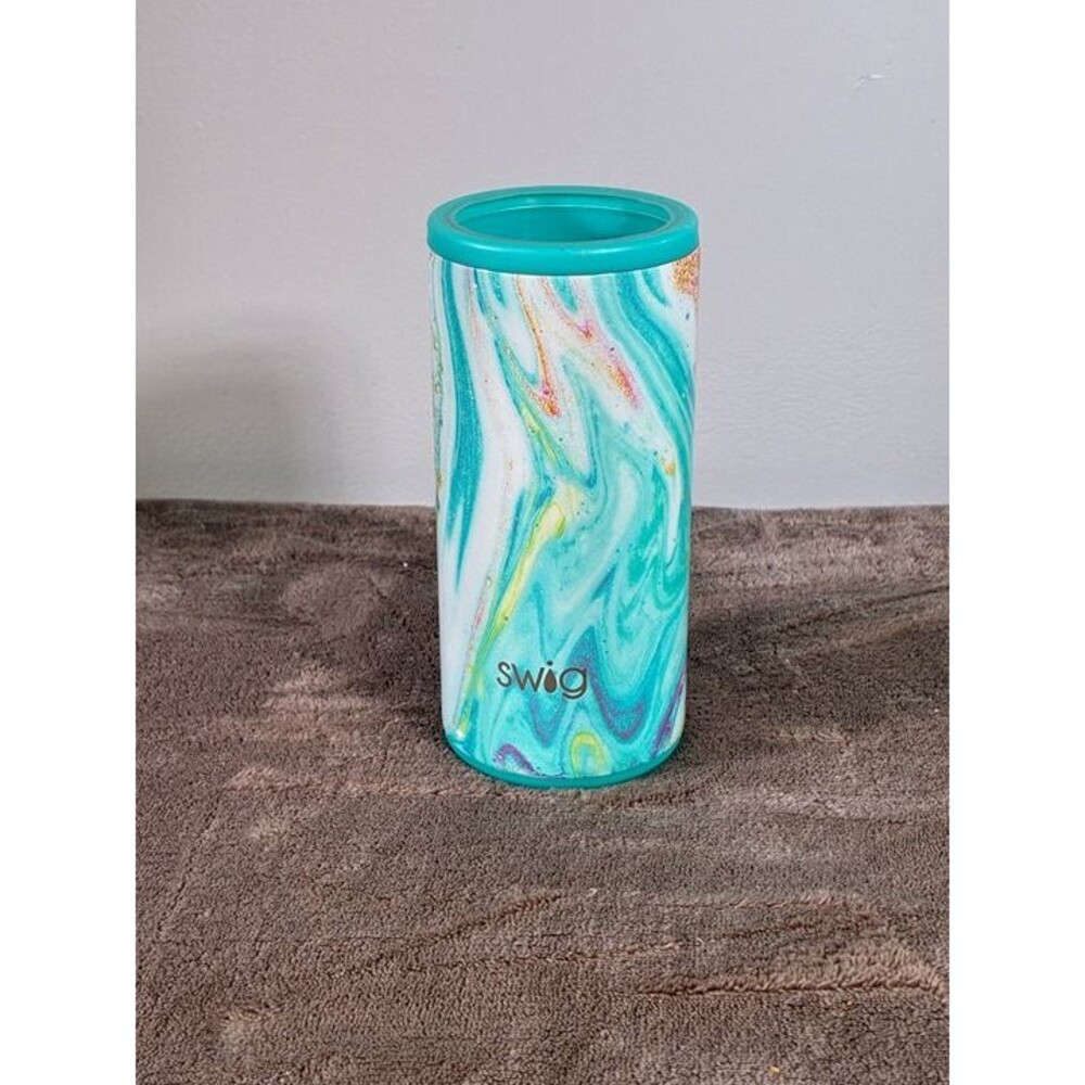 Swig Life Skinny Can Cooler Holder Aqua Marble Insulated Stainless Steel
